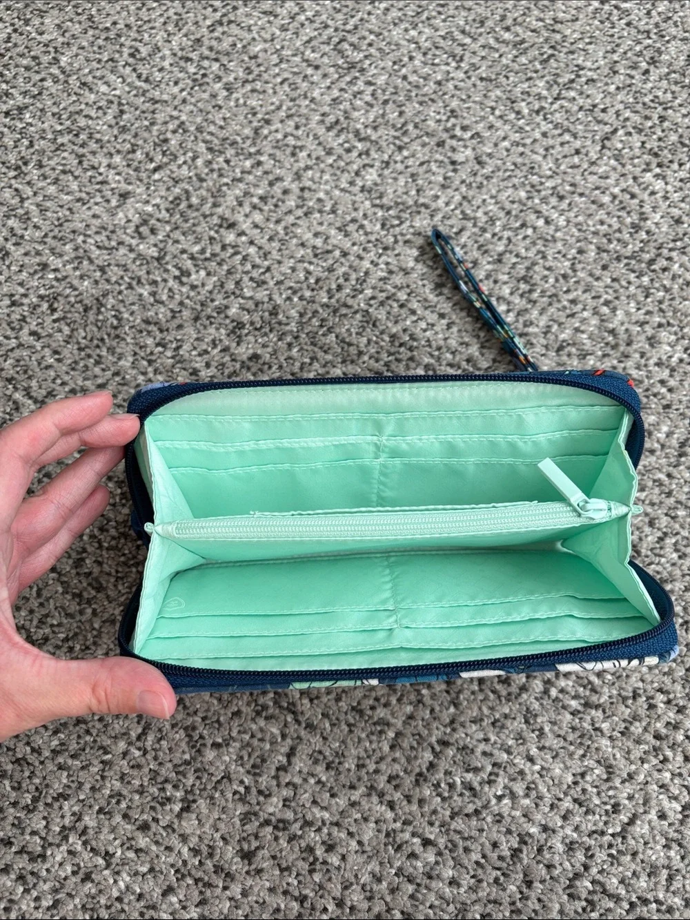 Vera Bradley Navy Teal Floral Zip Around Wristlet Wallet